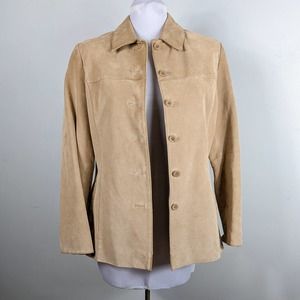 Suede Leather Jacket M Y2K Button Up Western Boho 70s Inspired Tan Brown